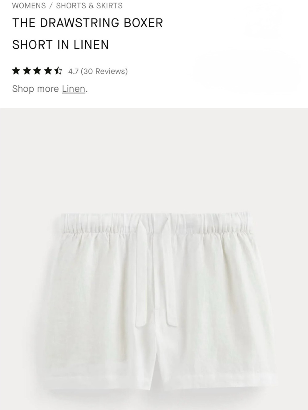 Everlane White Linen Drawstring Boxer Shorts